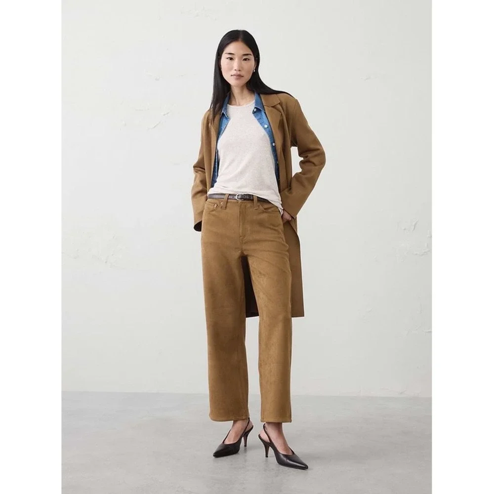 Banana Republic Vegan Suede Wide Leg High Rise Pants Tan‎ Camel 28/6 Tall